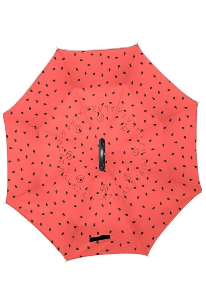 أبسايد دون مظلة Upside Down® للنساء، مقاومة للرياح، ذات طبقتين، قابلة للطي، توفر الحماية من المطر - أحمر وأسود - Image 2